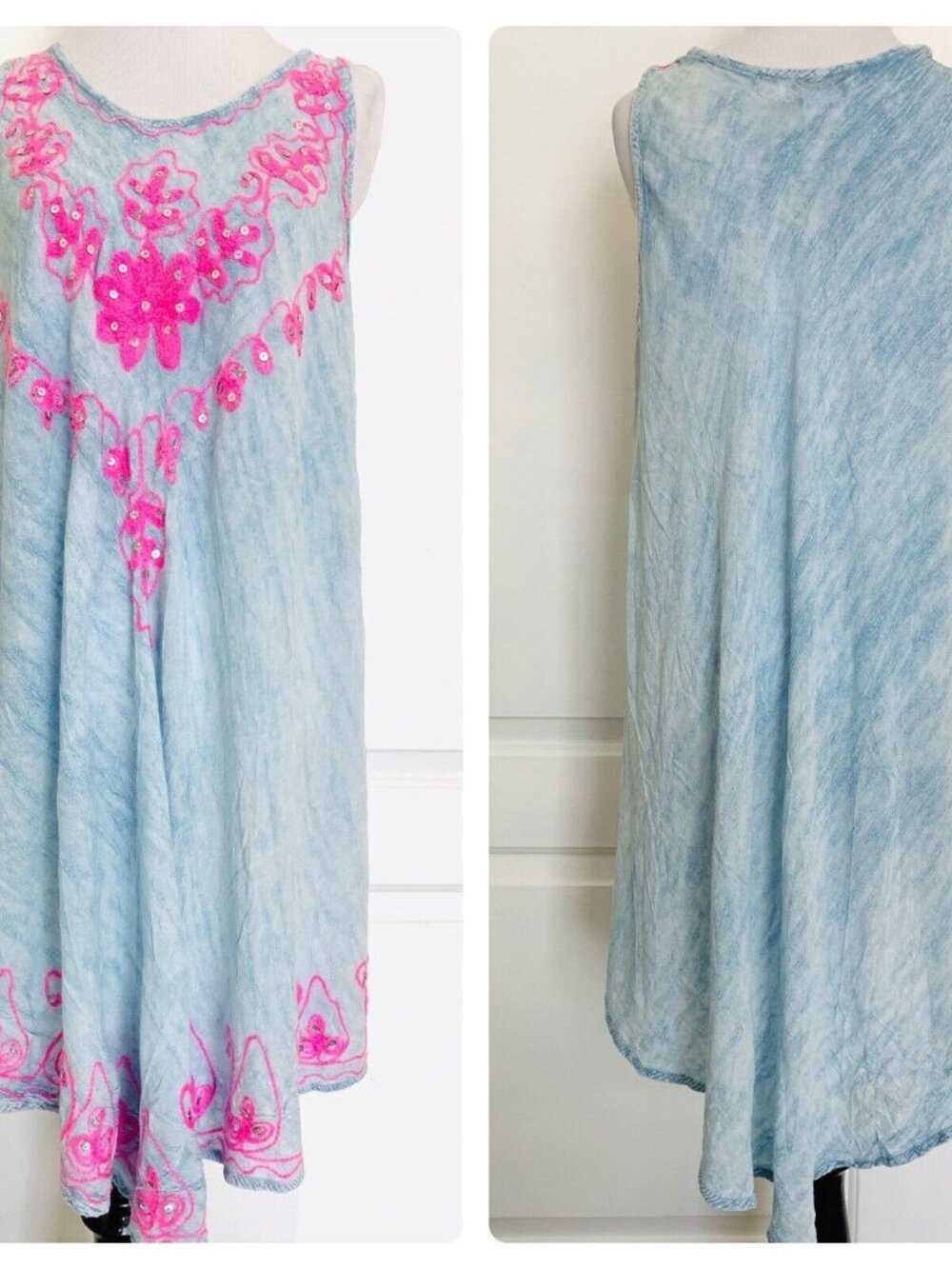 Summer Beach Cover Up Dress Embroidered Tie Dye NEW Boho Flowy ONE SIZE Swim